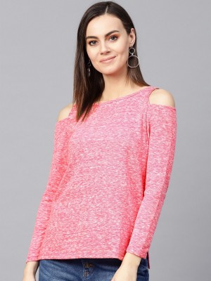 ZIMA LETO Casual Full Sleeve Self Design Women Pink Top