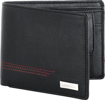 loscco Men Black Genuine Leather Wallet(3 Card Slots)