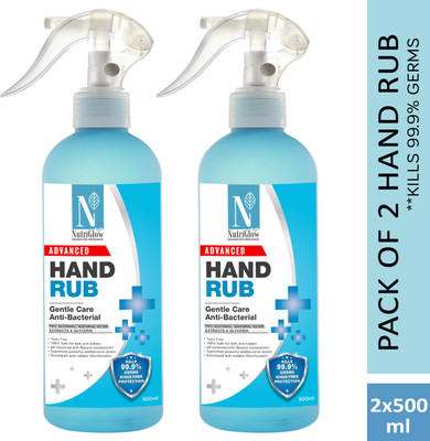 NutriGlow NATURAL'S Pack of 2 - Anti-Bacterial (Advanced Organics) Hand Rub 70% Alcohol Natural Olive Extract For Deep Cleanse|Mouisturize Hands (2*500) Hand Rub Pump Dispenser  (2 x 500 ml)