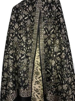 Retailmart Polyester Wool Blend Self Design Women, Men Shawl(Black)