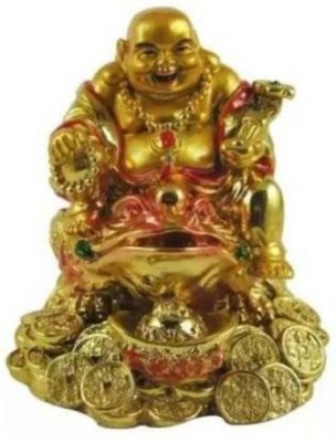 ASTRUMS Laughing buddha on money frog Showpiece Decorative Showpiece Decorative Showpiece  -  8 cm(Brass, Gold)