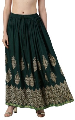 Neel Collection Printed Women Flared Green Skirt