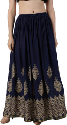 Neel Collection Printed Women Flared Dark Blue Skirt