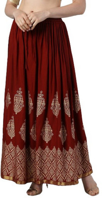 Neel Collection Printed Women Flared Maroon Skirt