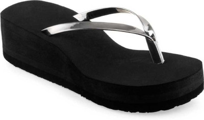 Komfy Women Flip Flops(Silver , 8)