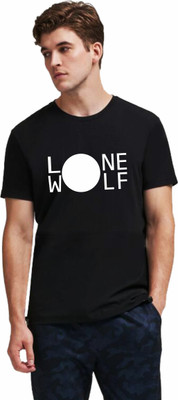 RS Print Typography Men Round Neck Black T-Shirt