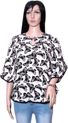 

Hanlax Self Design American crape Women's Kaftan, Half white