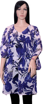 

Hanlax Floral Print georgette Women's Kaftan, White