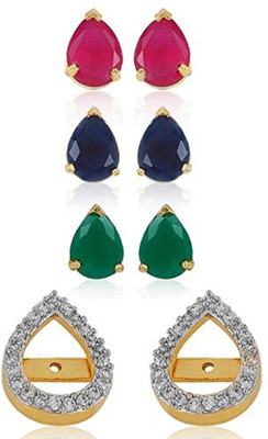 KAAYRA 3 in 1 interchangable earrings Cubic Zirconia, Emerald Alloy Stud Earring