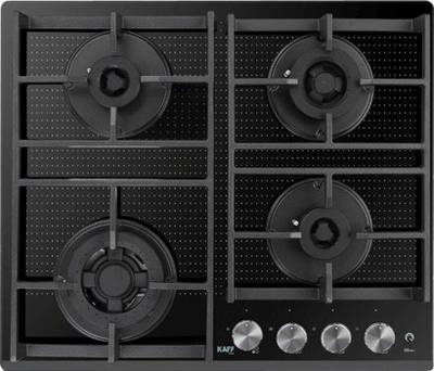 Kaff NVH 604|New Design high-Efficiency Full Brass Burners|Black Tempered Glass with Unique Dotted Design|Designer Metal Knobs Glass Automatic Hob  (4 Burners)