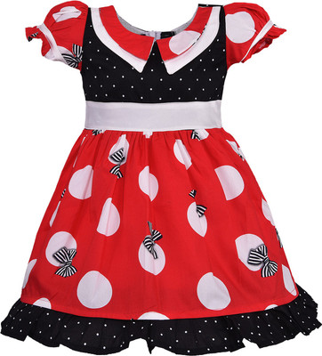 Wishkaro Girls Midi/Knee Length Casual Dress(Red, Short Sleeve)