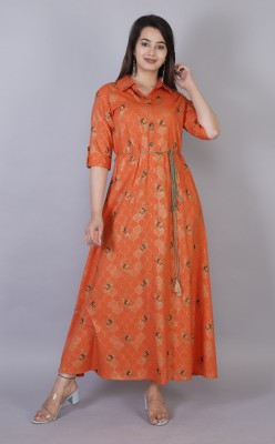 BHAGLI Women A-line Orange Dress