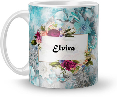Beautum Name Elvira Printed White Ceramic (350)ml Model No:BTNAMXYZ005390 Ceramic Coffee Mug(350 ml)