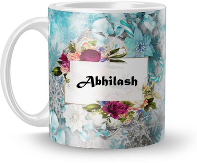 Beautum Name Abhilash Printed White Ceramic (350)ml Model No:BTNAMXYZ000298 Ceramic Coffee Mug(350 ml)