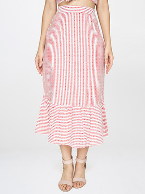 AND Striped Women Regular Red Skirt