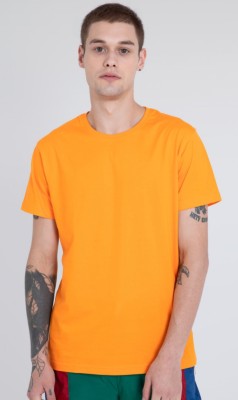 BELTLY Solid Men Round Neck Orange T-Shirt