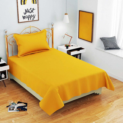 Divine Homes 150 TC Microfiber Single Solid Flat Bedsheet(Pack of 1, Yellow)