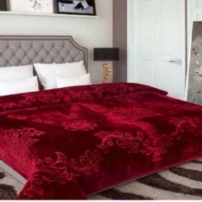 MANVIKA Self Design Double Mink Blanket for  AC Room(Microfiber, Maroon)