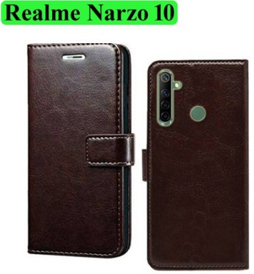 Wynhard Flip Cover for Realme Narzo 10(Brown, Grip Case, Pack of: 1)