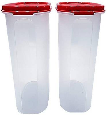 TUPPERWARE MM Oval #4 - 2300 ml Plastic Grocery Container  - 2300 ml Polypropylene Cereal Dispenser  (Pack of 2, White, Red)