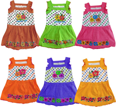 Jisha Girls Midi/Knee Length Casual Dress(Multicolor, Sleeveless)