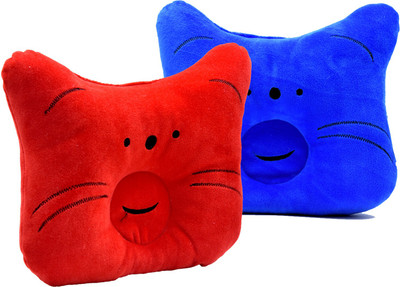 MUKUND FASHIONS Microfibre Baby Pillow Pack of 2 Toons & Characters baby cat pillow(Red, Blue)