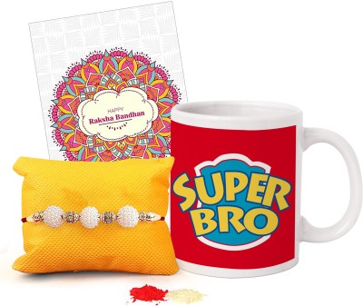 TIED RIBBONS Mug Set(1 Designer Rakhi, Roli Chawal, 1 Mini Rakshabandhan Card, 1 Rakshabandhan Special Coffee Mug)