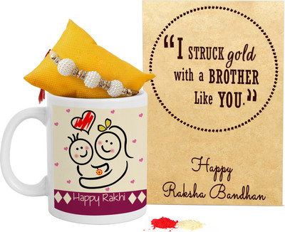 TIED RIBBONS Mug Set(1 Designer Rakhi, Roli Chawal, 1 Mini Rakshabandhan Card, 1 Rakshabandhan Special Coffee Mug)