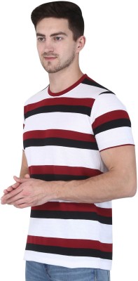 MADTEE Striped Men Round Neck Red, White T-Shirt