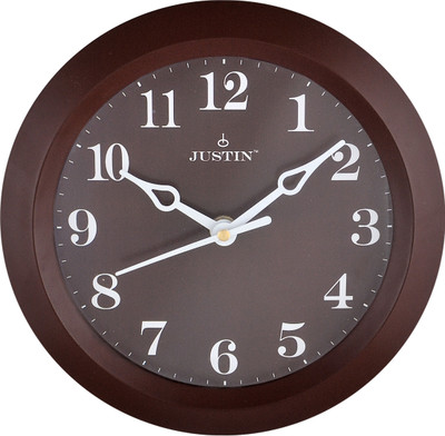 Justin Analog 20 cm X 20 cm Wall Clock(Brown, With Glass, Standard)