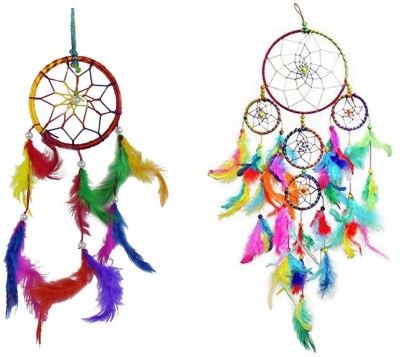 Ryme Combo Of 2 Inches And 5 Rings Car And Wall Hanging Dream Catcher Wool Dream Catcher(21 inch, Multicolor)