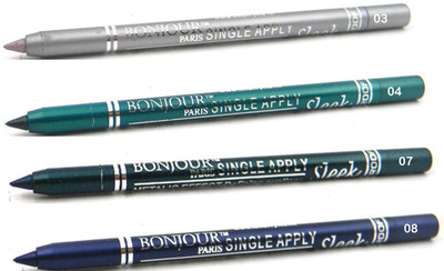 

Bonjour Paris Single Apply Water Proof Silver-Glazed Green-Green-Party Blue Kajal(Silver, Glazed Green, Green, Party Blue, 4.8 g)