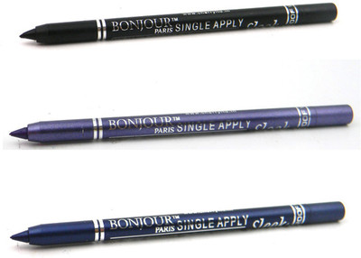 Bonjour Paris Single Apply 0807201606 Black-Purple-Blue Kajal(Black, Purple, Blue, 3.6 g)