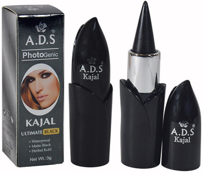 

ADS Ultimate Waterproof,Matte Black,Herbal Kohl Kajal Pack of 1-UOU(Black, 3 g)