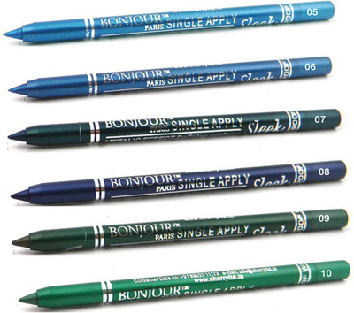 

Bonjour Paris Single Apply Water Proof Sky Blue-Green-Party Blue-Leaf Green-Pure Green Kajal combo(Sky Blue-Turquoise-Green-Party Blue-Leaf Green-Pure Green, 7.2 g)