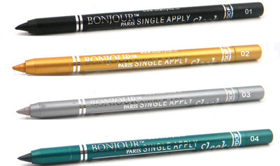 

Bonjour Paris Single Apply Water Proof Black-Golden-silver Green Kajal(Black, Golden, Silver, Glazed Green, 4.8 g)