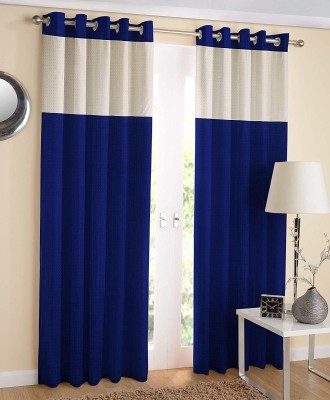 fiona creations 240 cm (8 ft) Polyester Room Darkening Long Door Curtain (Pack Of 2)(Self Design, Blue)