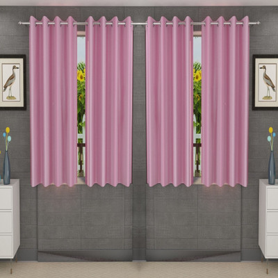 Loof Klapper 153 cm (5 ft) Window Polyester Semi Transparent Curtain (Pack Of 4)(Baby Pink, Plain)