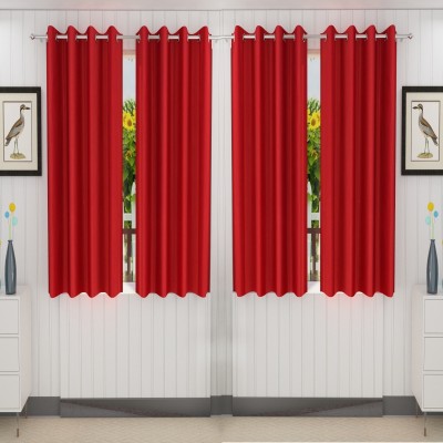 Loof Klapper 153 cm (5 ft) Polyester Semi Transparent Window Curtain (Pack Of 4)(Plain, Red)