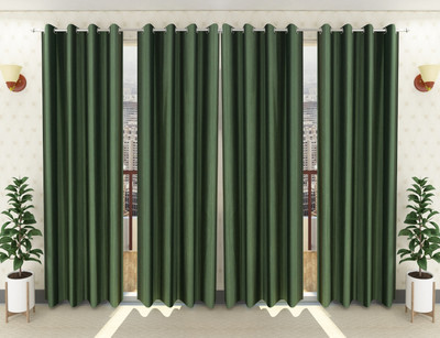Loof Klapper 214 cm (7 ft) Polyester Semi Transparent Door Curtain (Pack Of 4)(Plain, Dark Green)