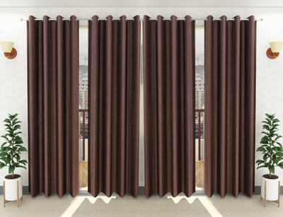 Loof Klapper 214 cm (7 ft) Door Polyester Semi Transparent Curtain (Pack Of 4)(Brown, Plain)