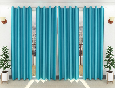 Loof Klapper 214 cm (7 ft) Door Polyester Semi Transparent Curtain (Pack Of 4)(Aqua, Plain)