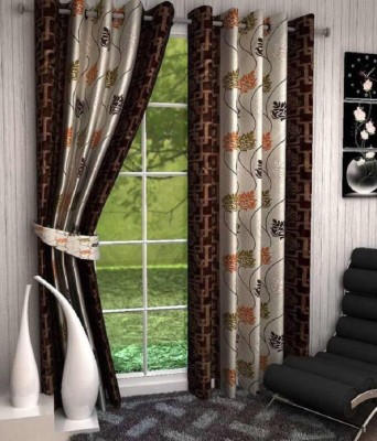 goycors 274 cm (9 ft) Polyester Semi Transparent Long Door Curtain (Pack Of 2)(Printed, Brown)