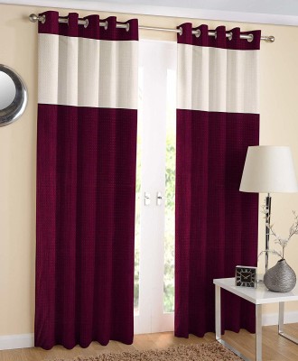 fiona creations 270 cm (9 ft) Polyester Room Darkening Long Door Curtain (Pack Of 2)(Self Design, Wine)