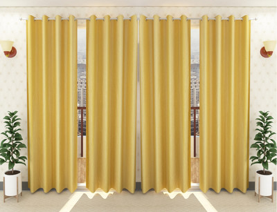Loof Klapper 214 cm (7 ft) Door Polyester Semi Transparent Curtain (Pack Of 4)(Yellow, Plain)