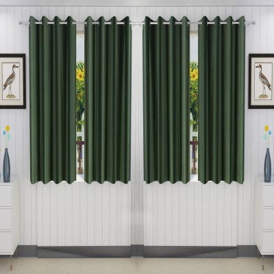 Loof Klapper 153 cm (5 ft) Polyester Semi Transparent Window Curtain (Pack Of 4)(Plain, Dark Green)