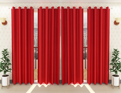 Loof Klapper 214 cm (7 ft) Door Polyester Semi Transparent Curtain (Pack Of 4)(Red, Plain)