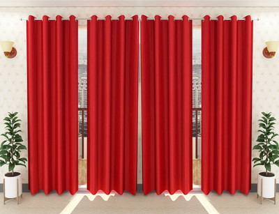 Loof Klapper 274 cm (9 ft) Long Door Polyester Semi Transparent Curtain (Pack Of 4)(Red, Plain)