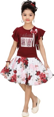 Arshia Fashions Girls Party(Festive) Top Skirt(Maroon)