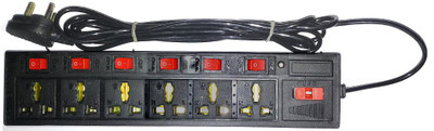 UNI Socket Extension board | 6 Amp| Fuse | Individual switches 6 Socket Extension Boards (Black) 6  Socket Extension Boards(Black, 3 m)